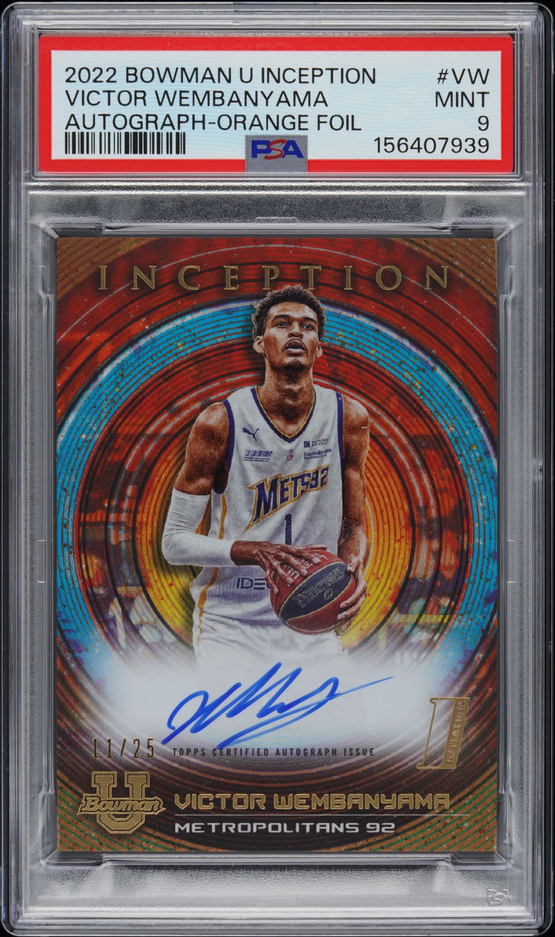 2022 Bowman BOWMAN UNIVERSITY INCEPTION AUTOGRAPHS Orange #VW Victor Wembanyama front