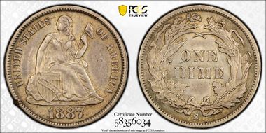 1887-S 10C F-107 AU55