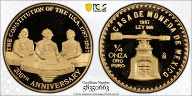 1987-Mo 1/4 oz X-MB40 Au US Constitution 200th Ann. PR69DCAM