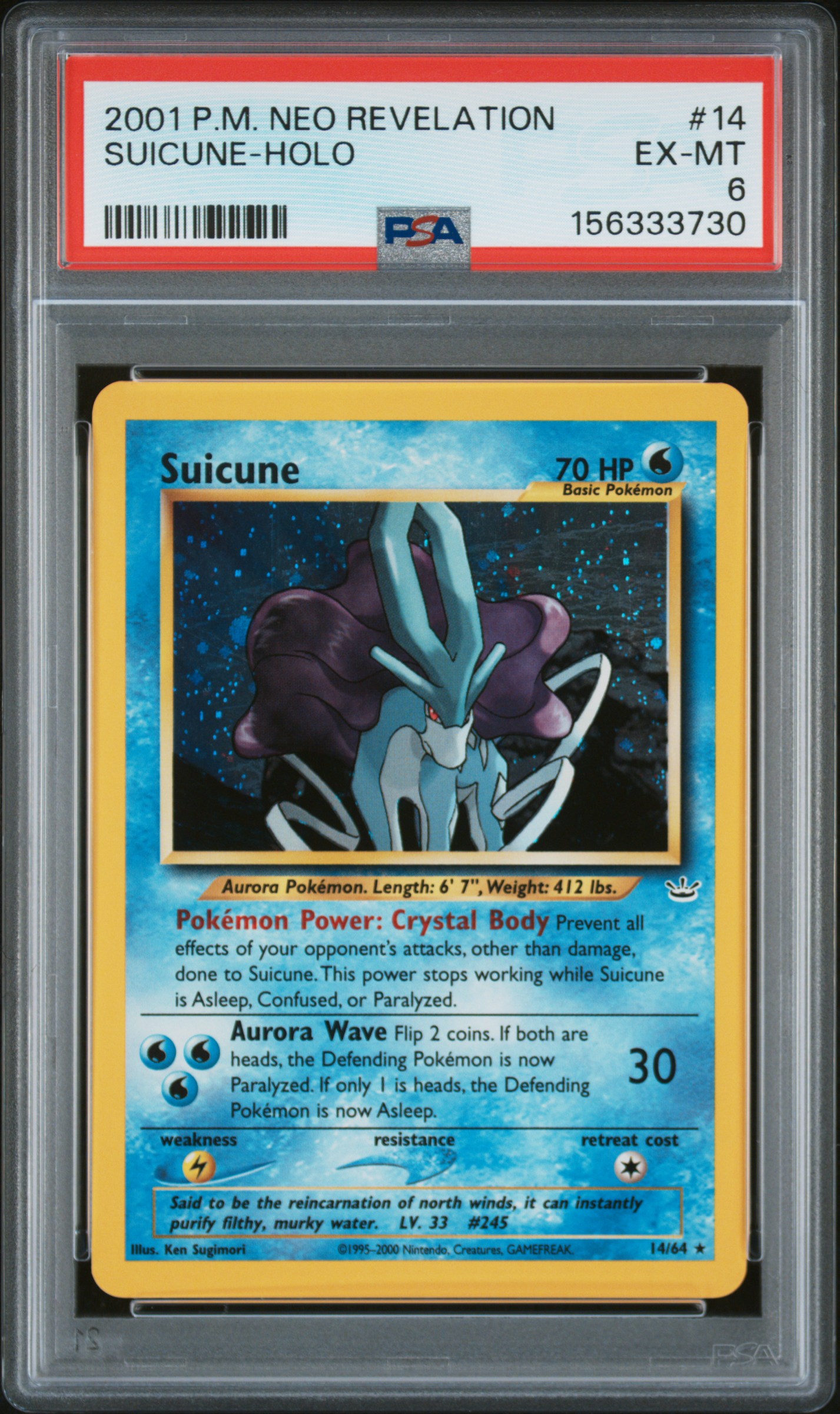 2001 #14 Suicune-Holo PSA 6 Neo Revelation