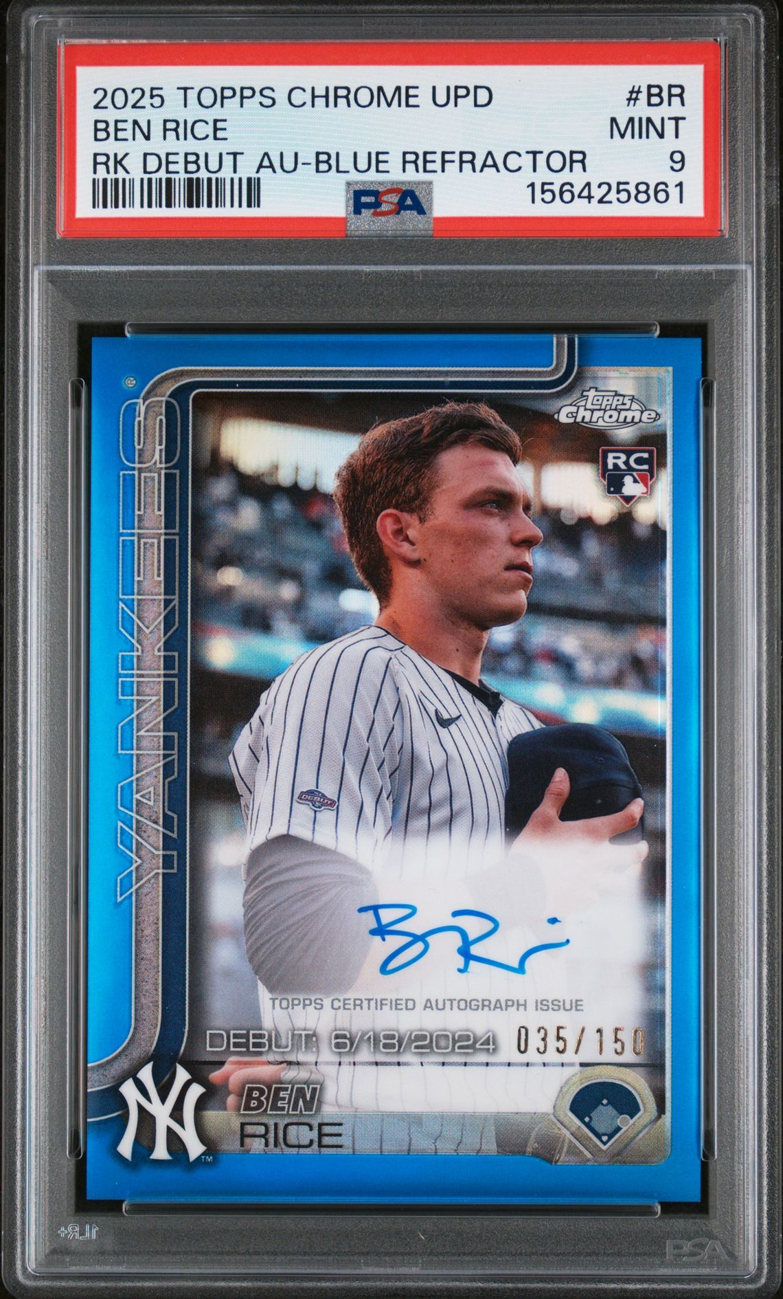 2025 Topps TOPPS CHROME UPDATE ROOKIE DEBUT AUTOGRAPHS Blue Refractor #BR Ben Rice front