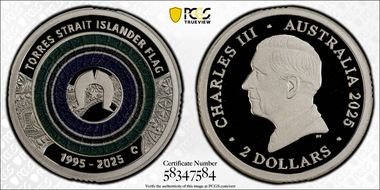 2025-C $2 Torres Strait Islander Flag Colorized  Ag PR70DCAM