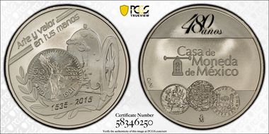 2015-Mo Medal Mexico Mint, 480 Yrs. CuNi MS70