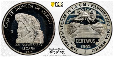 1993-Mo Medal 21st Ann. Legaria Ag Exporting to Mexico PR66DCAM