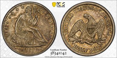 1855 50C Arrows AU58