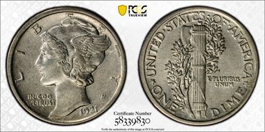 1921-D 10C AU50