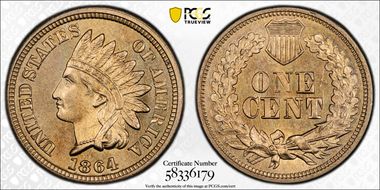 1864 1C Copper-Nickel MS65