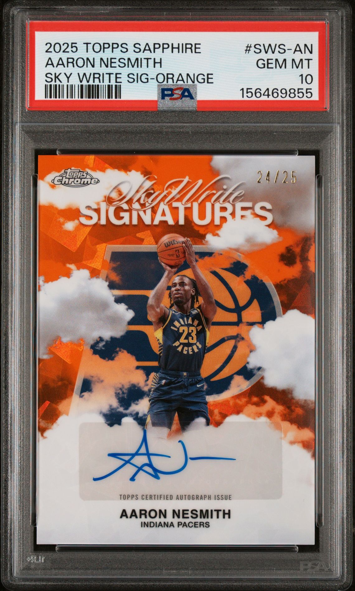 2025 Topps Chrome TOPPS CHROME SAPPHIRE EDITION SKY WRITE SIGNATURES ORANGE #SWS-AN Aaron Nesmith front