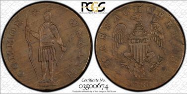 1788 Cent Massachusetts, Period AU50BN