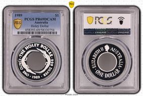 1989 $1 Holey Dollar KM-131 Ag PR69DCAM