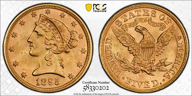 1895 $5 MS64+ 