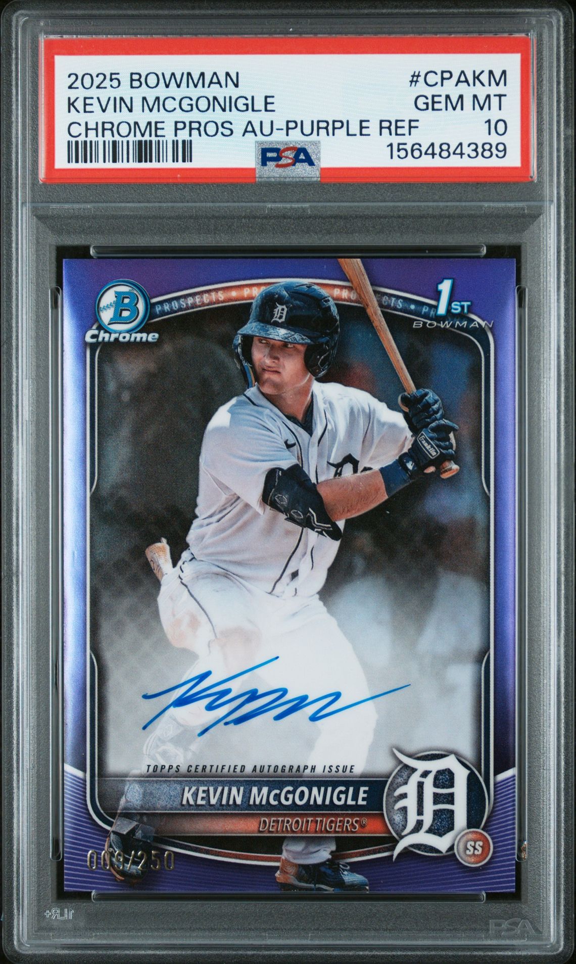 2025 Bowman BOWMAN CHROME PROSPECT AUTOGRAPHS CHROME PROS AU-PURPLE REF #CPAKM Kevin Mcgonigle front