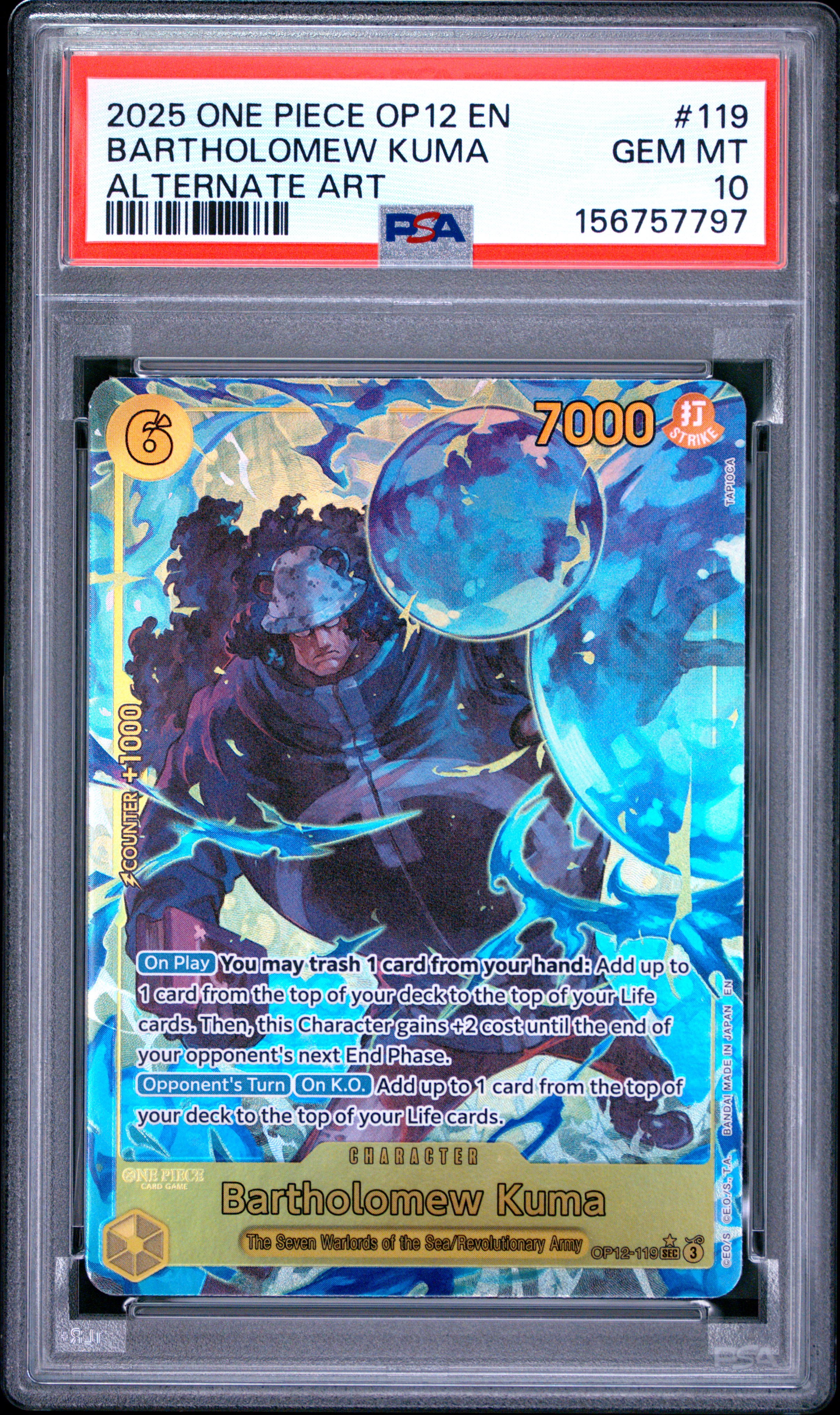 2025 #119 Bartholomew Kuma PSA 10 One Piece OP12-Legacy of the Master
