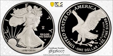 2026-W $1 Silver Eagle w/ Liberty Bell 250 Privy First Strike PR69DCAM