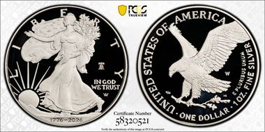2026-W $1 Silver Eagle w/ Liberty Bell 250 Privy First Strike PR70DCAM