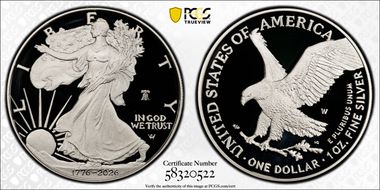 2026-W $1 Silver Eagle w/ Liberty Bell 250 Privy First Strike PR70DCAM