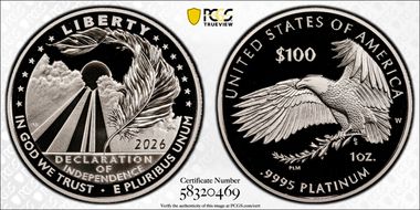 2026-W $100 Declaration of Independence First Strike PR70DCAM