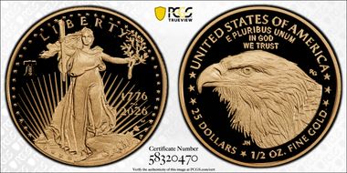 2026-W $25 Gold Eagle w/ Liberty Bell 250 Privy First Strike PR70DCAM