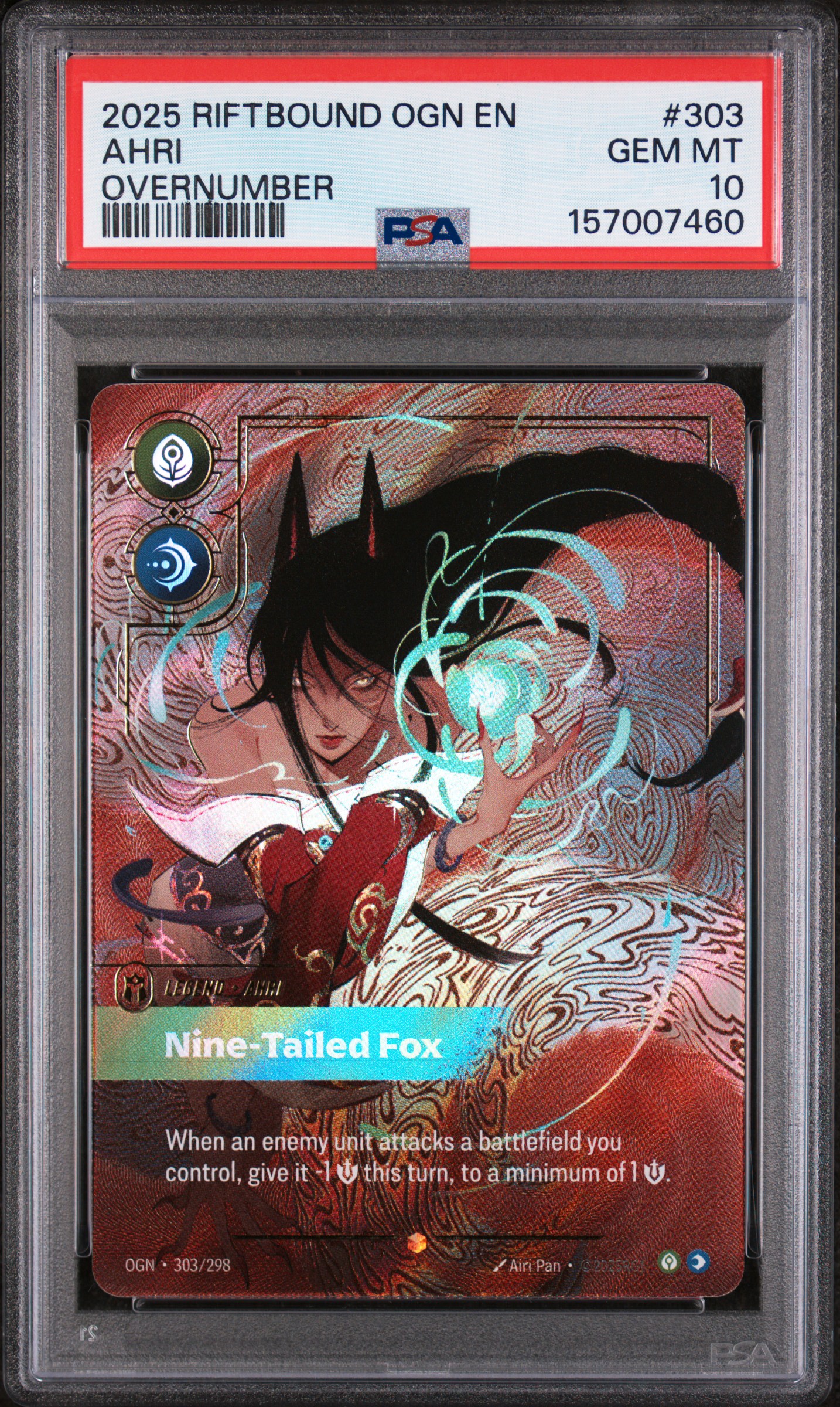 2025 #303 Ahri - Nine-Tailed Fox PSA 10 Riftbound: League of Legends Ogn-Origins