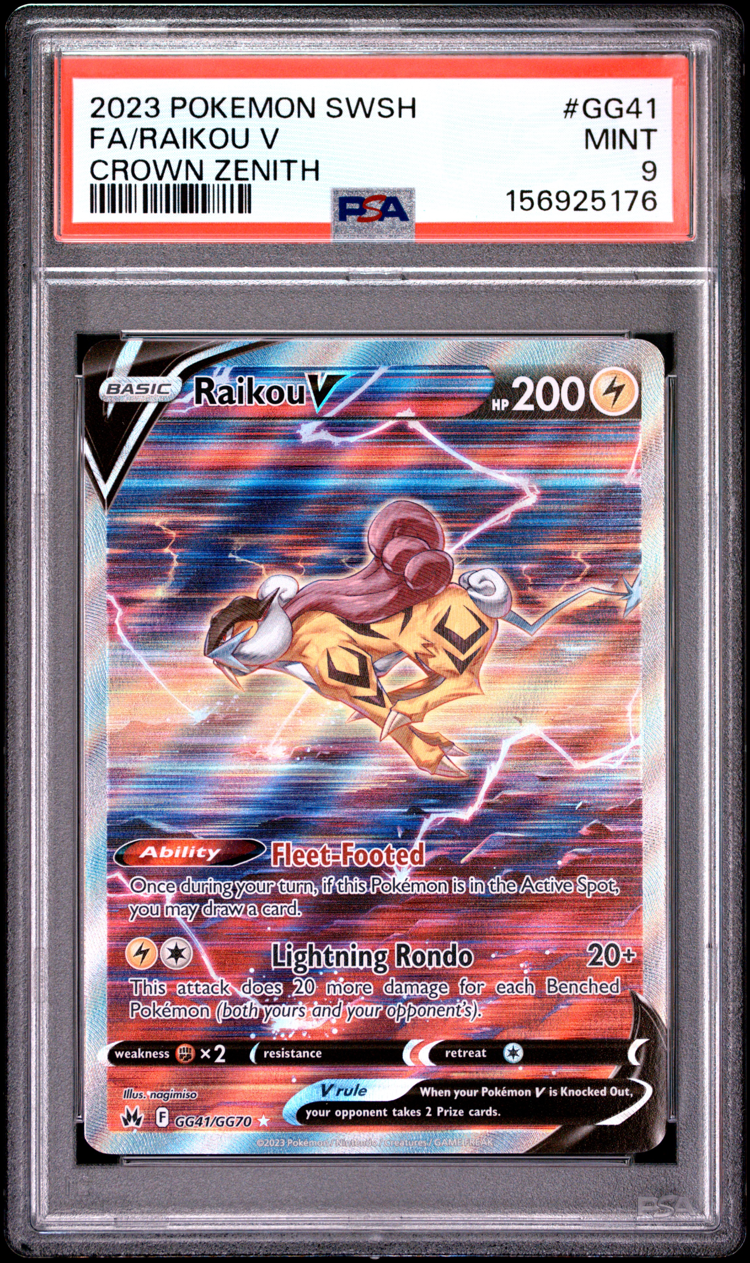 2023 #GG41 FA/RAIKOU V PSA 9 Sword and Shield Crown Zenith