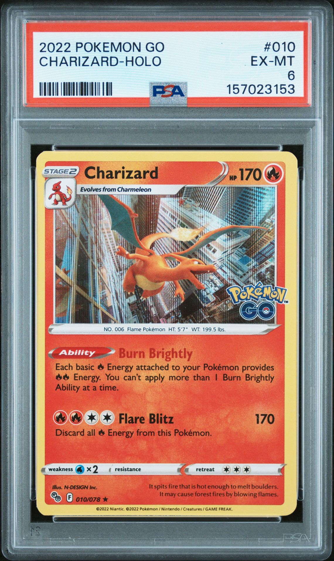2022 Pokemon POKEMON GO Holo #010 Charizard-Holo front