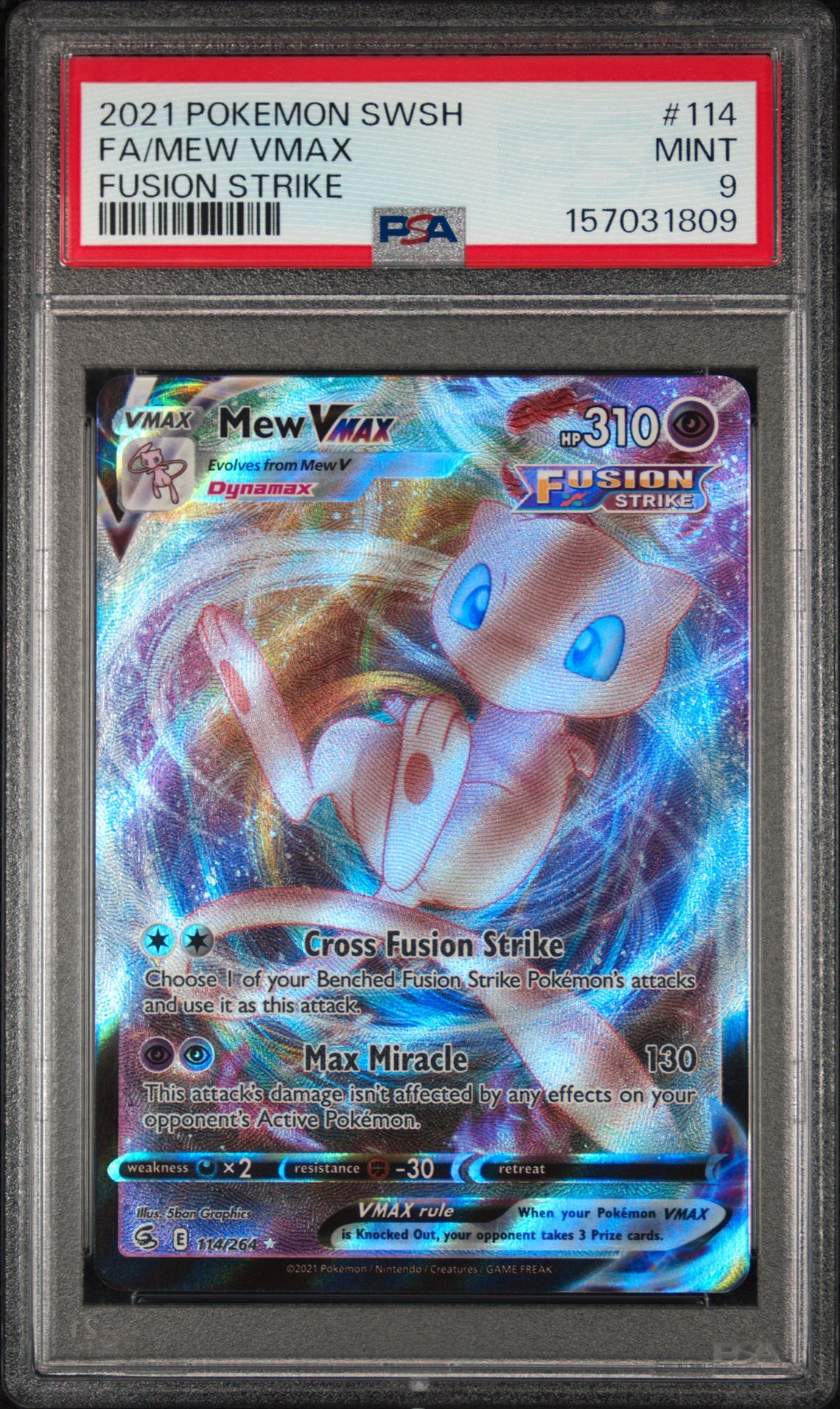 2021 Pokemon Sword & Shield Fusion Strike Fa/Mew Vmax #114 (Fusion Strike) Mint 9 front