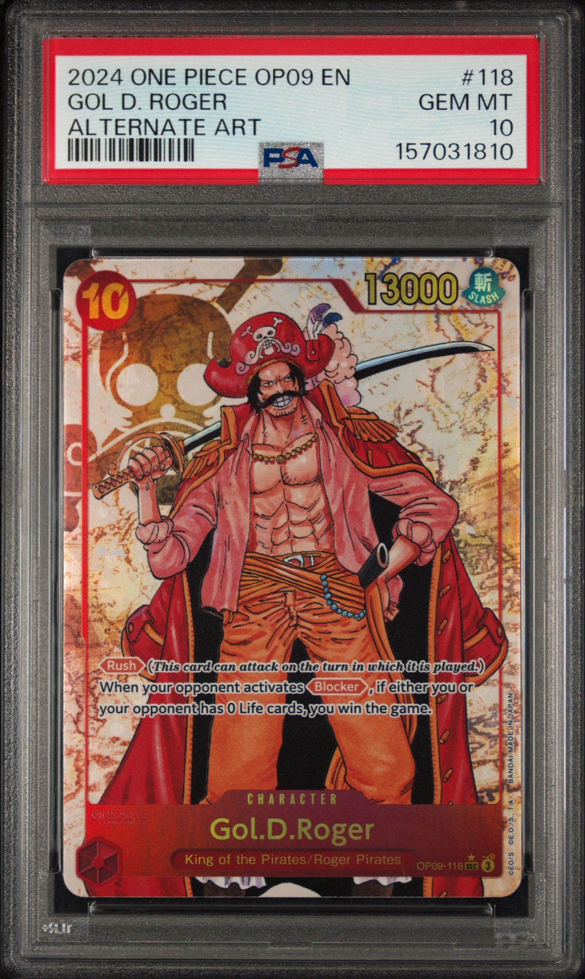 2024 One Piece Op09-Emperors In The New World Gol D. Roger #118 (Alternate Art) Gem Mt 10 front