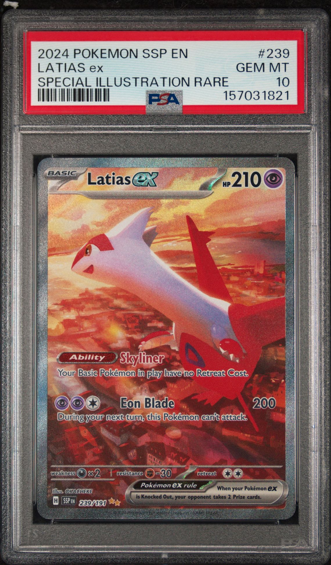 2024 Pokemon Ssp En-Surging Sparks Latias Ex #239 (Special Illustration Rare) Gem Mt 10 front view - PSA graded GEM MT 10