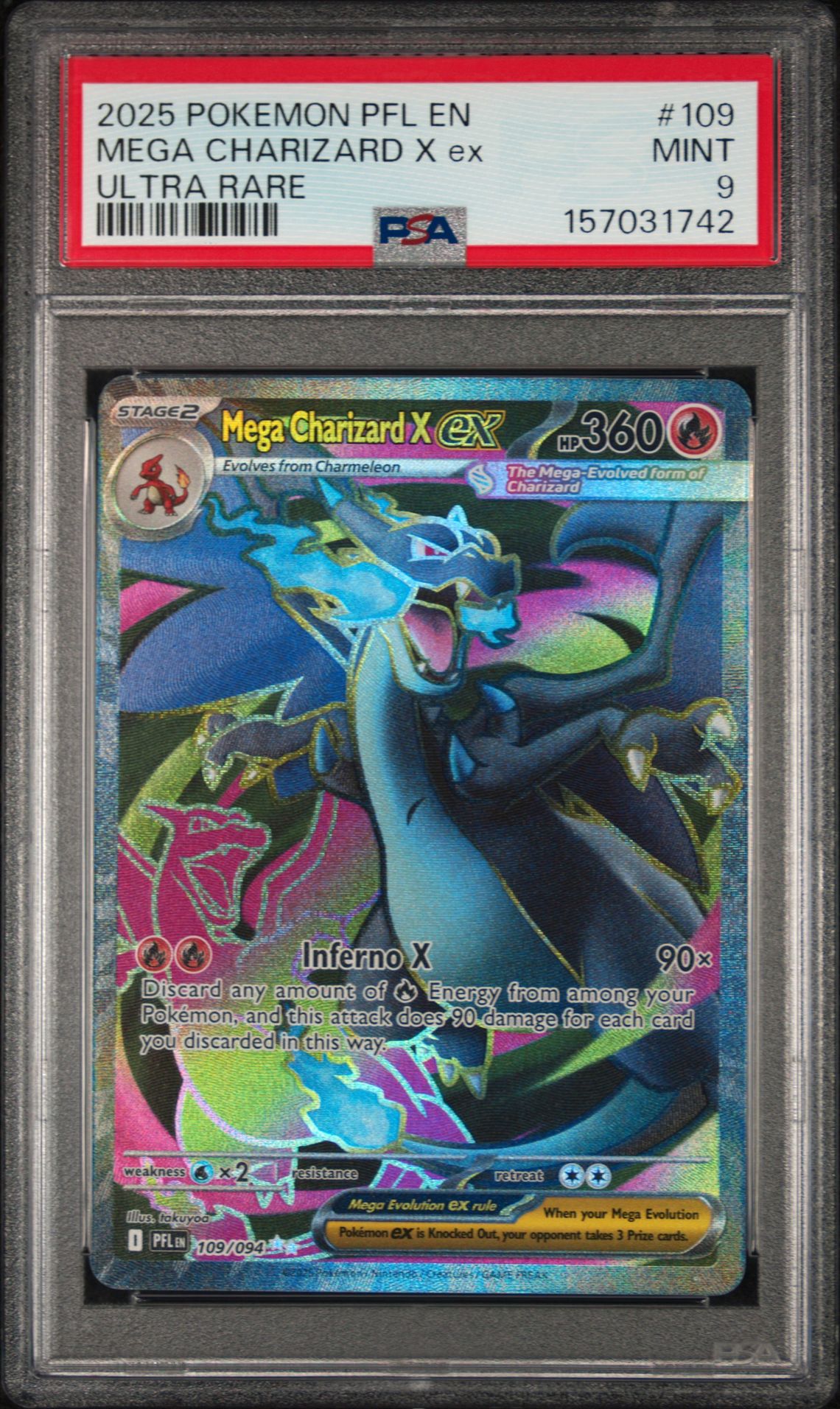 2025 Pokemon Pfl En-Phantasmal Flames Mega Charizard X Ex #109 (Ultra Rare) Mint 9 front