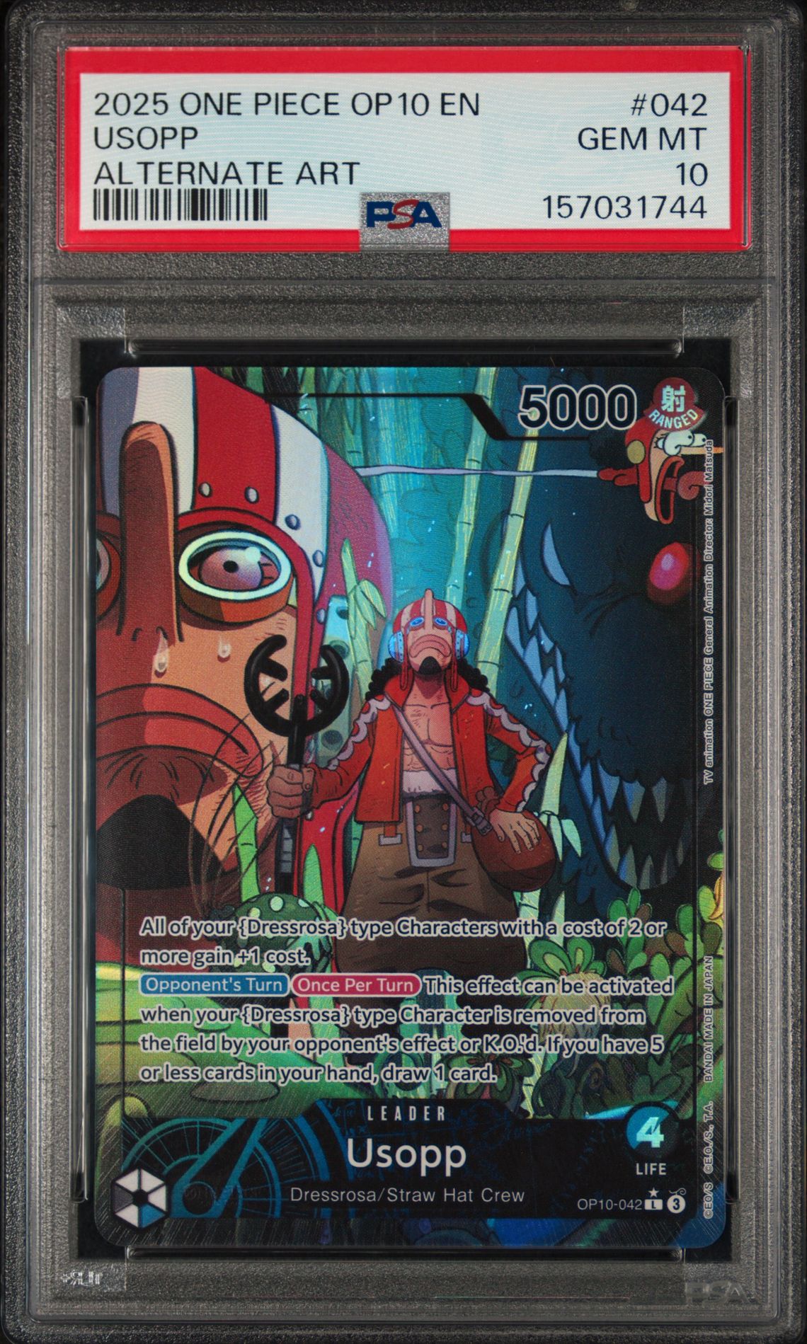 2025 ONE PIECE OP10-ROYAL BLOOD USOPP ALTERNATE ART 042 GEM MT 10 front