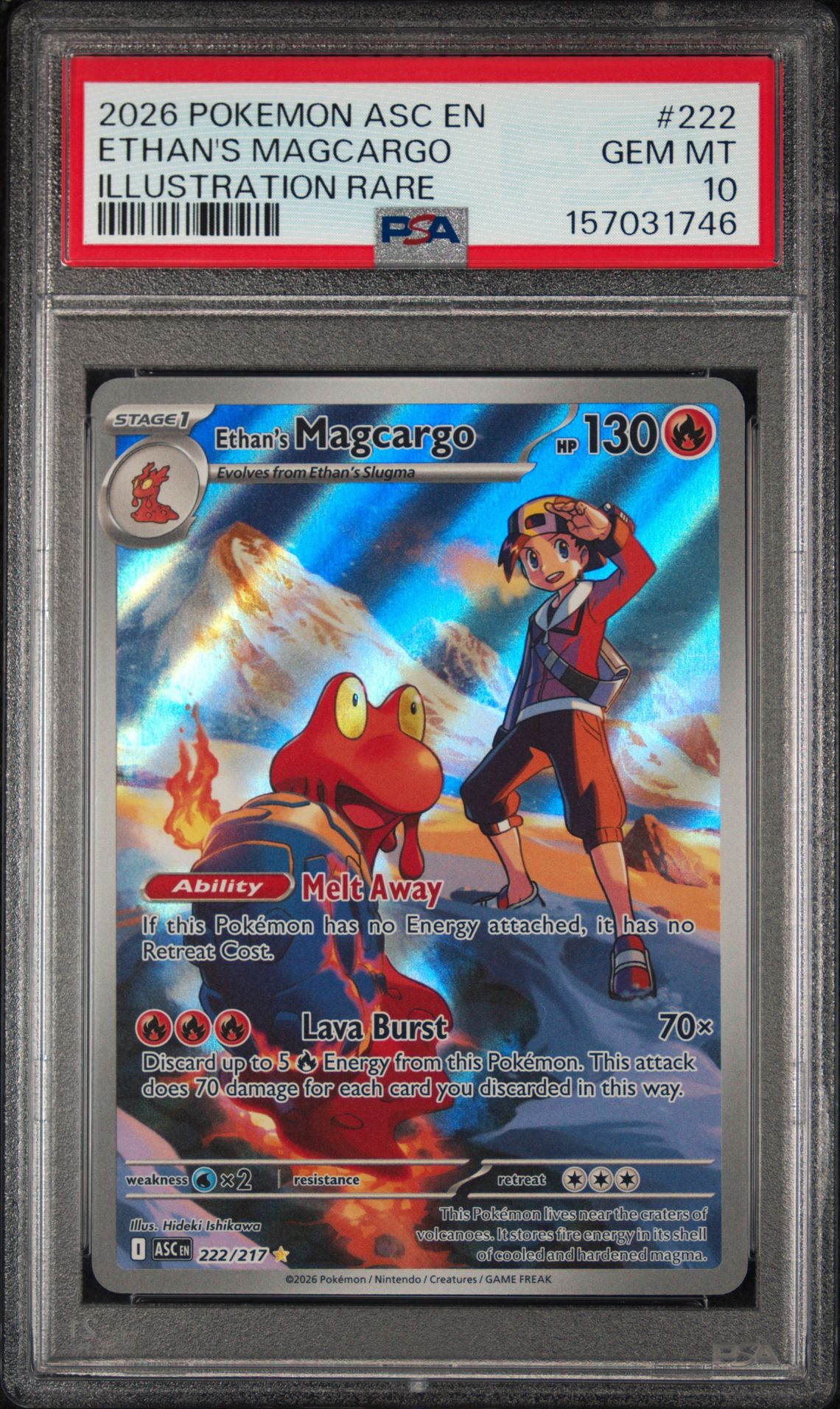 2026 Pokemon Asc En-Ascended Heroes Ethan's Magcargo #222 (Illustration Rare) Gem Mt 10 front view - PSA graded GEM MT 10