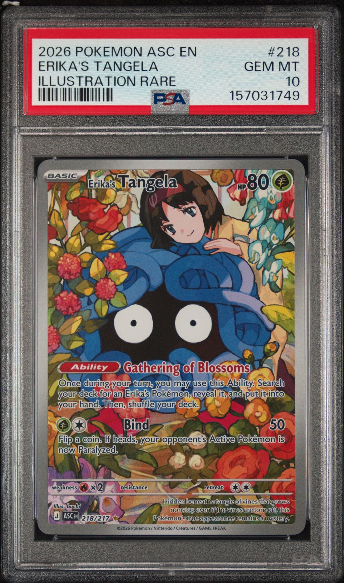 2026 Pokemon Asc En-Ascended Heroes Erika's Tangela #218 (Illustration Rare) Gem Mt 10 front view - PSA graded GEM MT 10