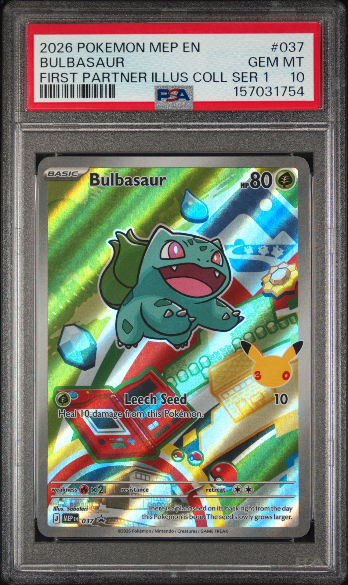 2026 Pokemon Mep En-Mega Evolution Black Star Promos Bulbasaur #037 (First Partner Illus Coll Ser 1) Gem Mt 10 front view - PSA graded GEM MT 10