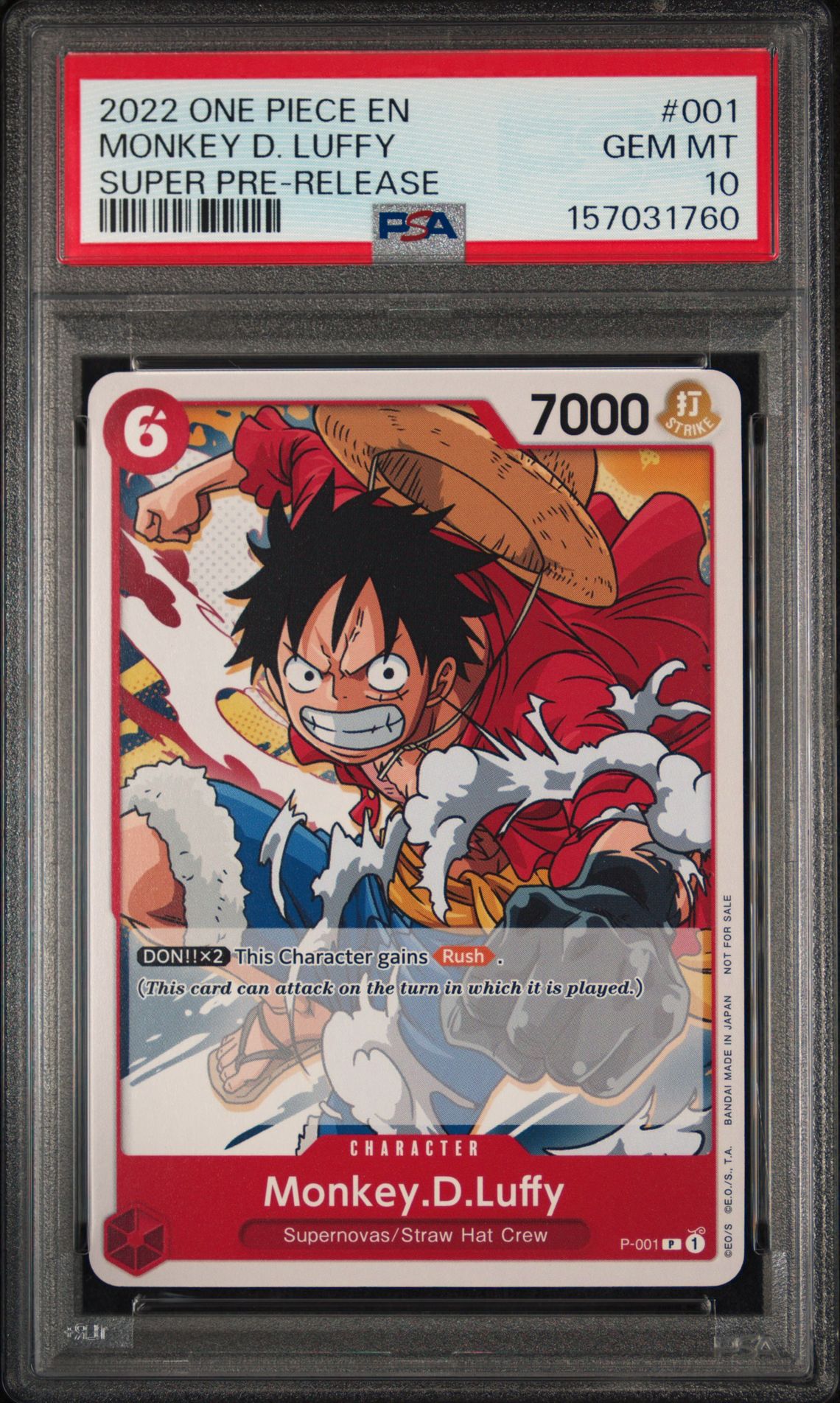 2022 One Piece Promos Monkey D. Luffy #001 (Super Pre-Release) Gem Mt 10 front