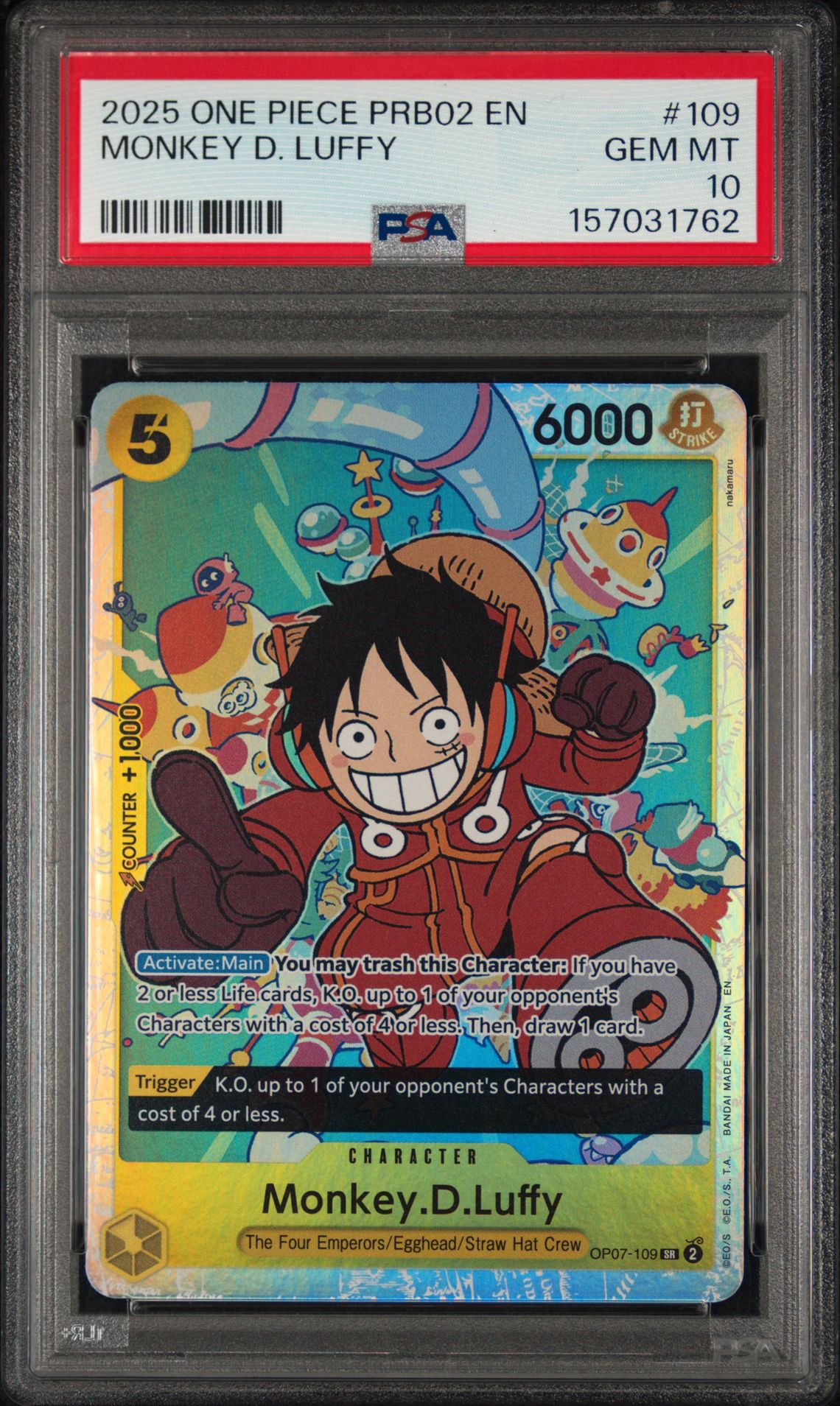 2025 ONE PIECE PRB02-PREMIUM BOOSTER -ONE PIECE CARD THE BEST- VOL.2 MONKEY D. LUFFY  109 GEM MT 10 front