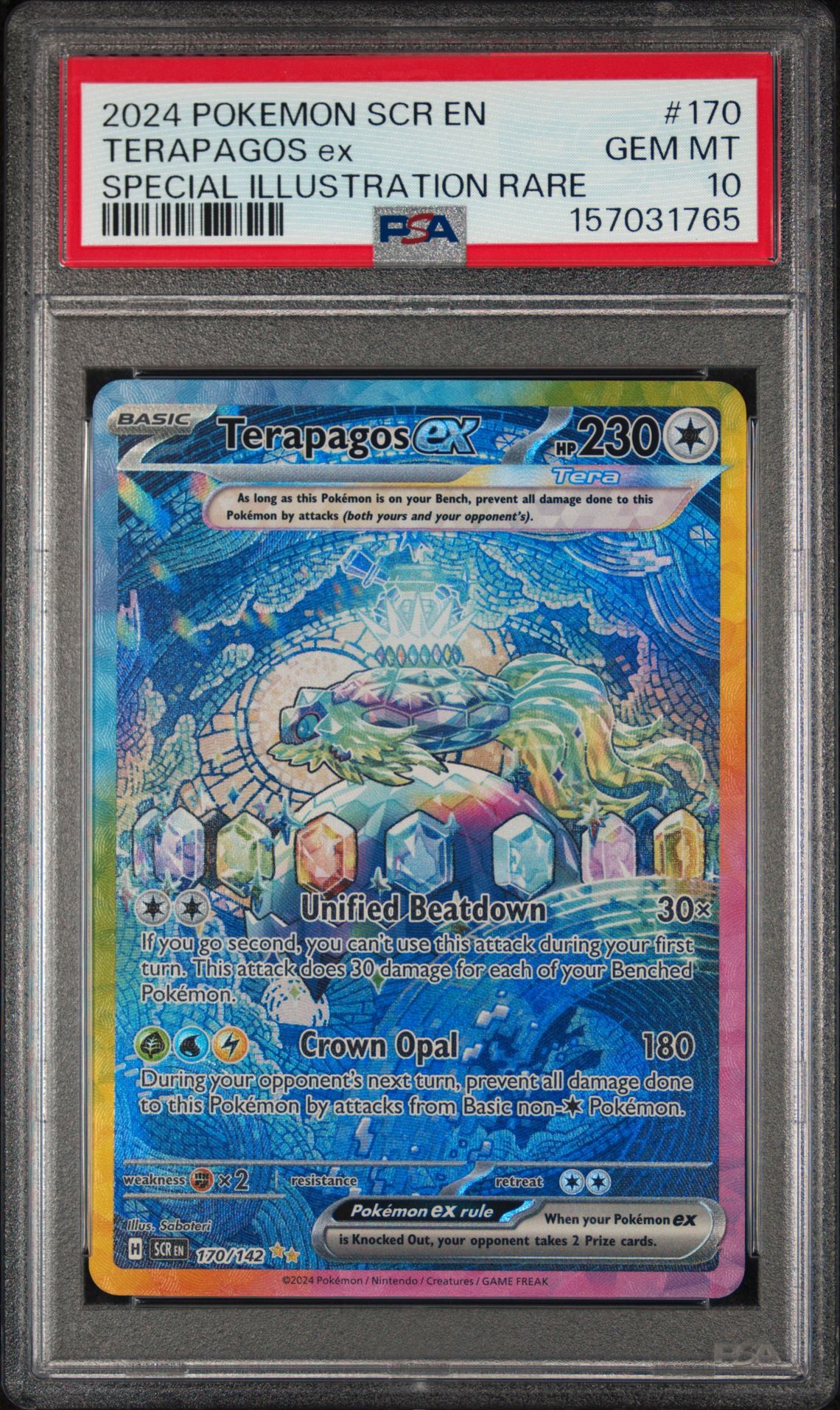 2024 Pokemon Scr En-Stellar Crown Terapagos Ex #170 (Special Illustration Rare) Gem Mt 10 front view - PSA graded GEM MT 10