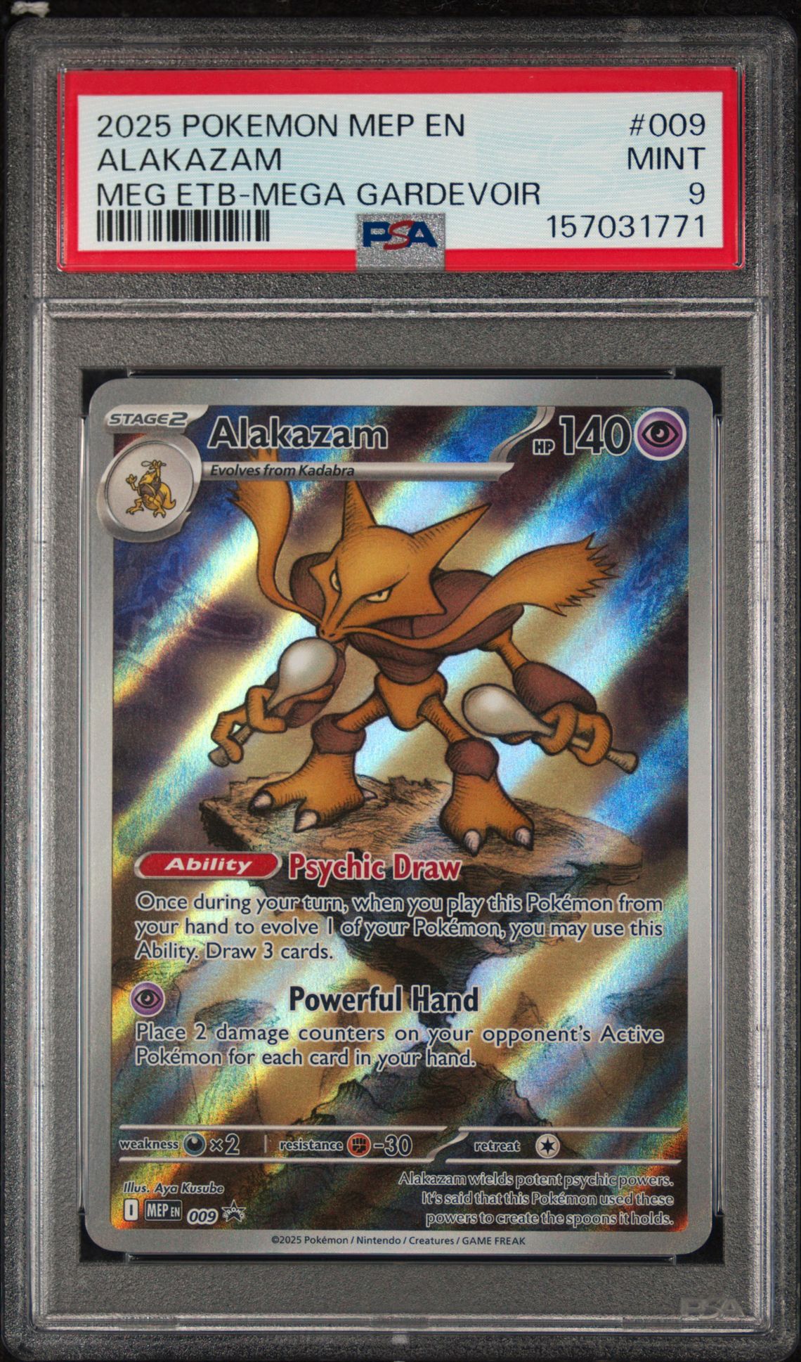 2025 Pokemon Mep En-Me Black Star Promo Alakazam #009 (Meg Etb-Mega Gardevoir) Mint 9 front
