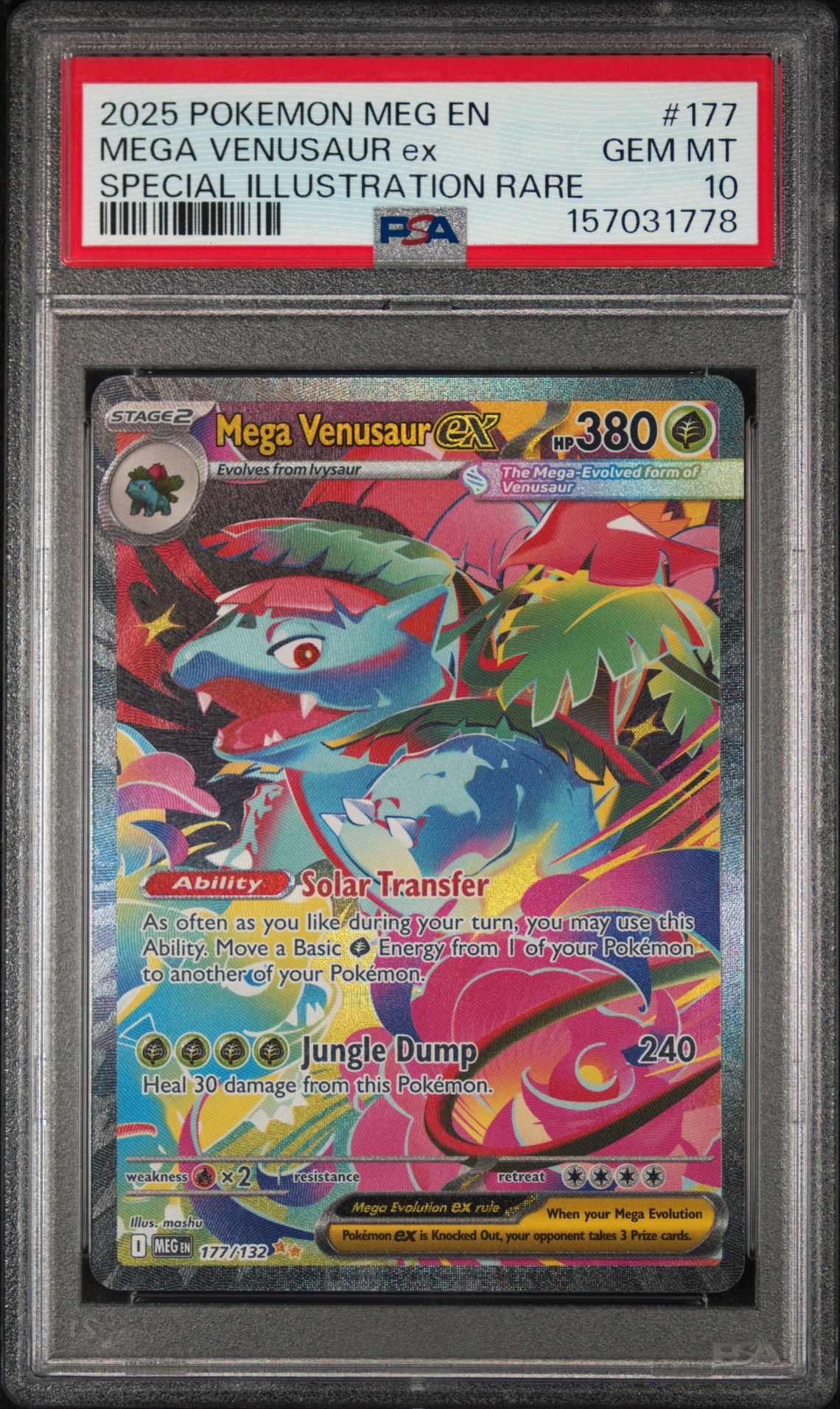 2025 Pokemon Meg En-Mega Evolution Mega Venusaur Ex #177 (Special Illustration Rare) Gem Mt 10 front view - PSA graded GEM MT 10