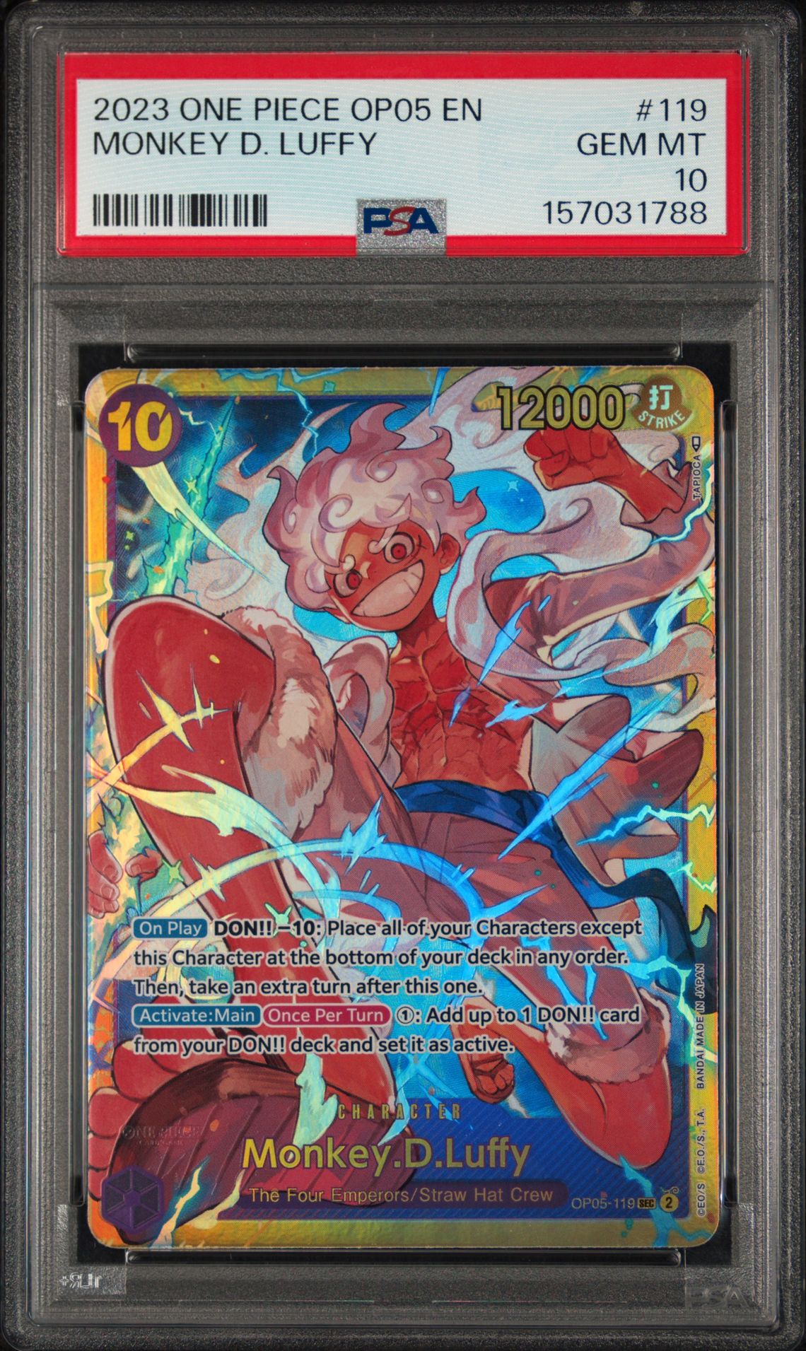 2023 One Piece Op05-Awakening Of The New Era Monkey D. Luffy #119 Gem Mt 10 front view - PSA graded GEM MT 10