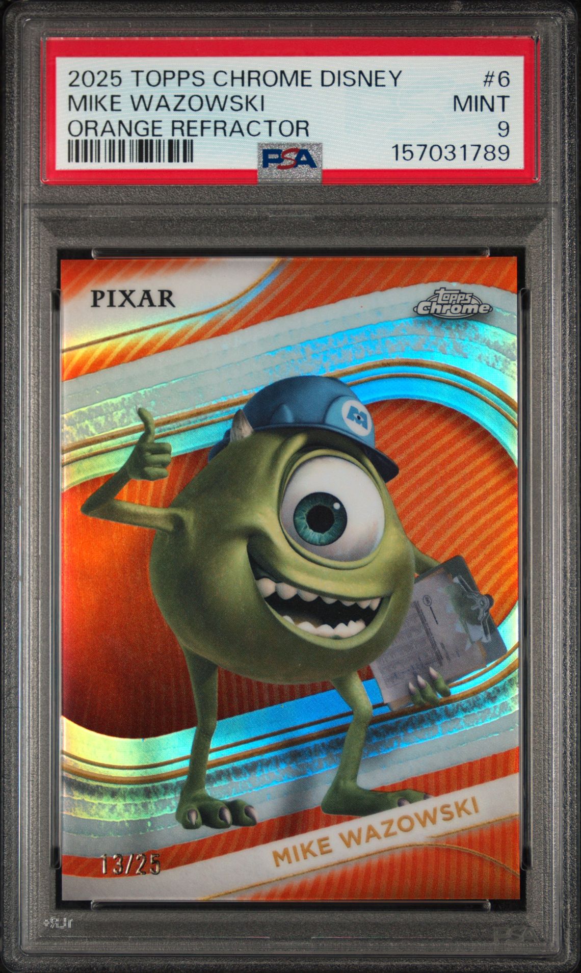 2025 Topps Chrome Disney Mike Wazowski #6 (Orange Refractor) Mint 9 front