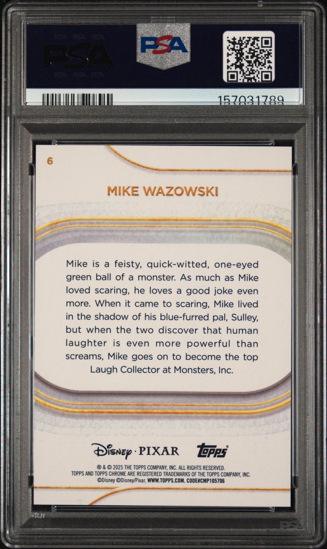 2025 Topps Chrome Disney Mike Wazowski #6 (Orange Refractor) Mint 9 back
