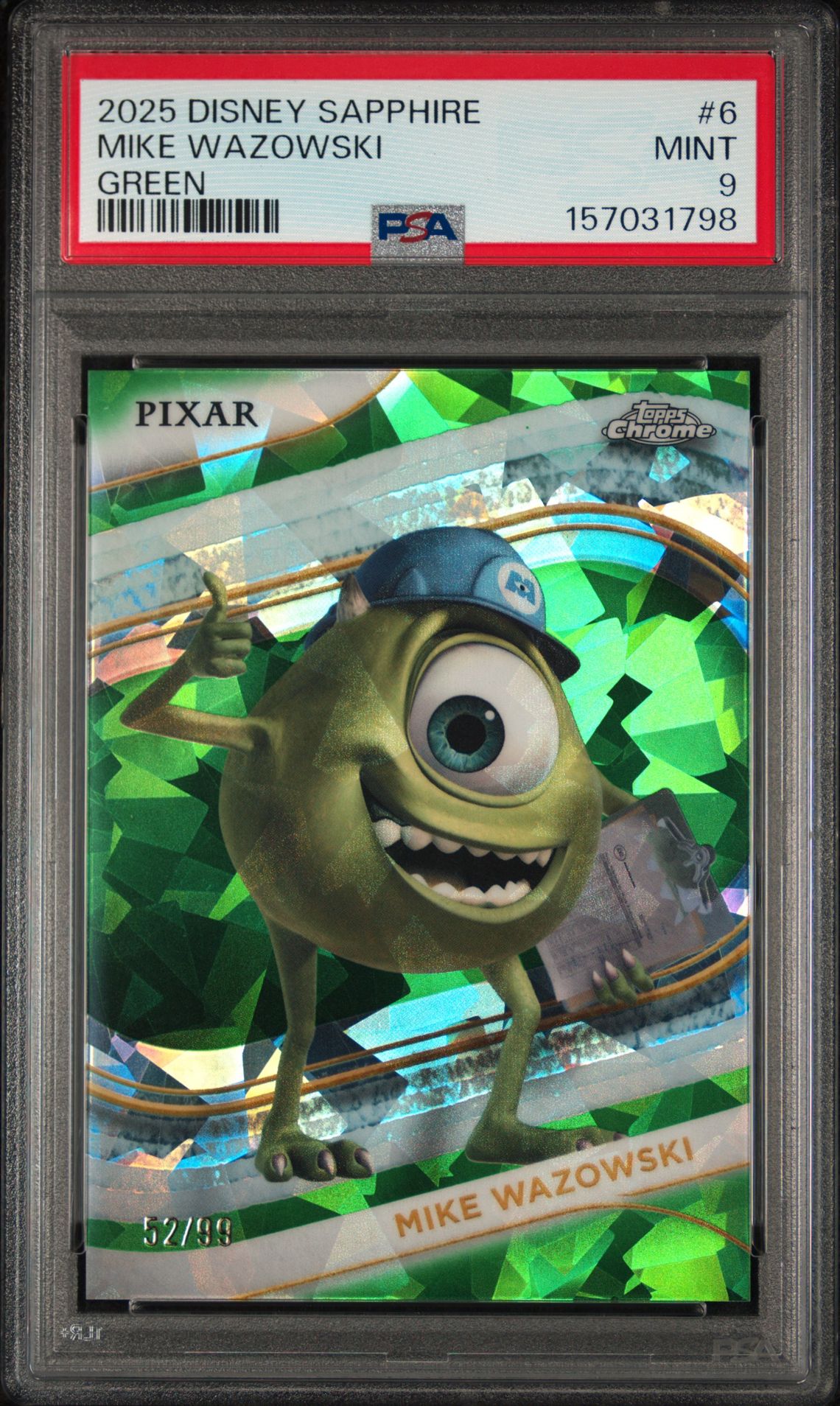 2025 Topps Chrome Disney Sapphire Edition Mike Wazowski #6 (Green) Mint 9 front