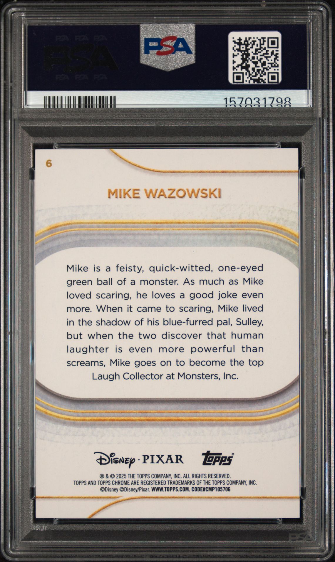 2025 Topps Chrome Disney Sapphire Edition Mike Wazowski #6 (Green) Mint 9 back