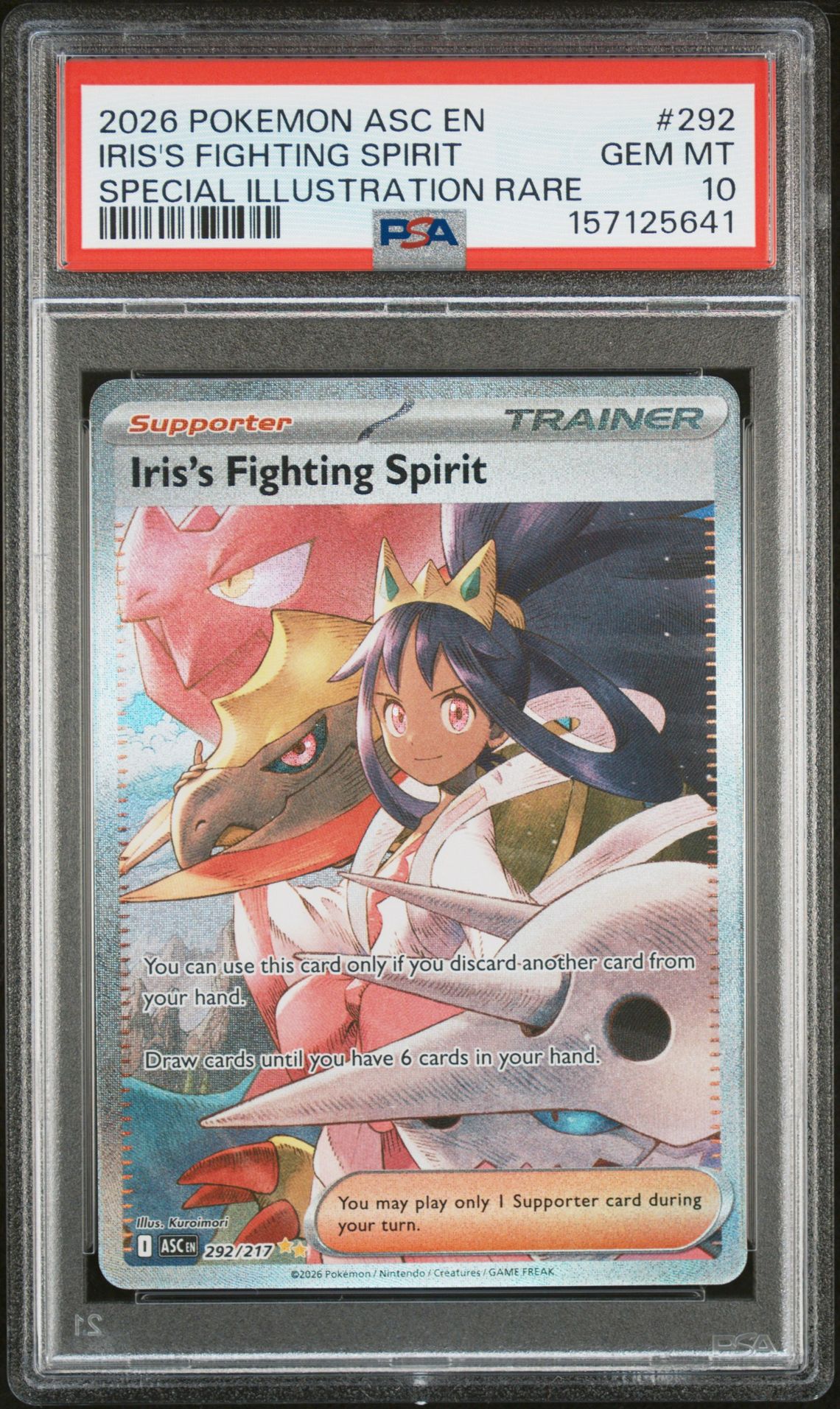 2026 Pokemon Asc En-Ascended Heroes Iris's Fighting Spirit #292 (Special Illustration Rare) Gem Mt 10 front view - PSA graded GEM MT 10