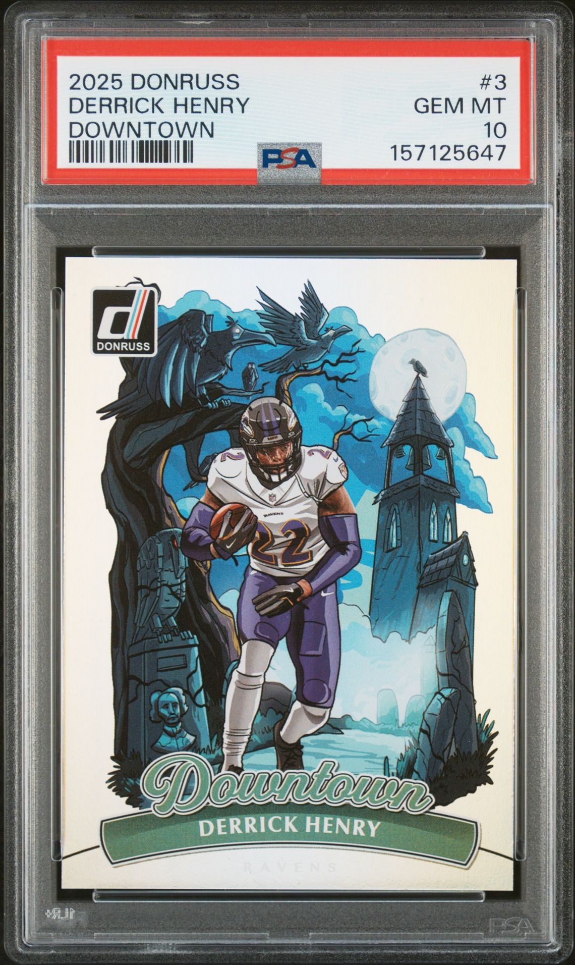 2025 Panini Donruss Downtown Derrick Henry #3 Gem Mt 10 front view - PSA graded GEM MT 10
