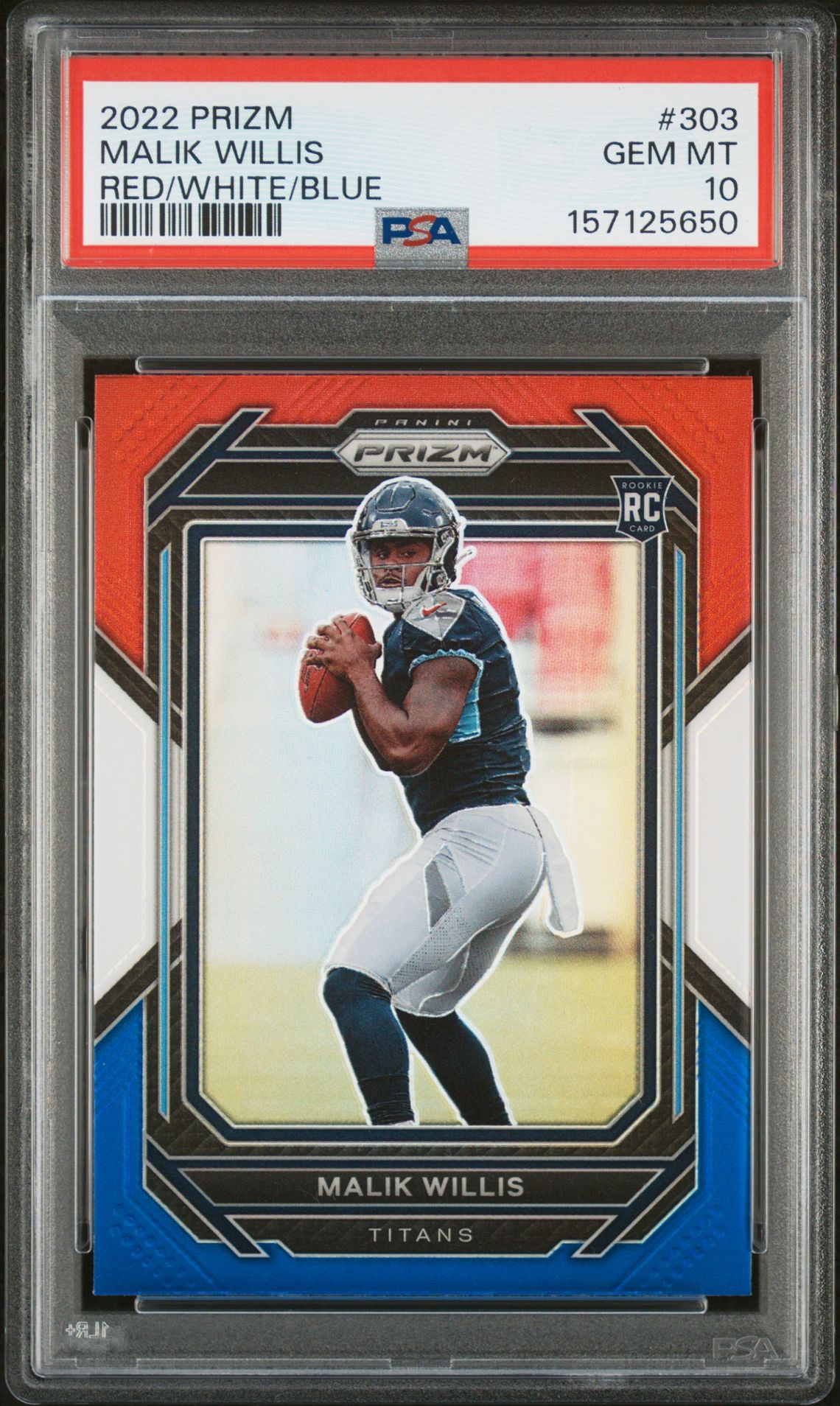 2022 Panini Prizm Malik Willis #303 (Red/White/Blue) Gem Mt 10 front view - PSA graded GEM MT 10