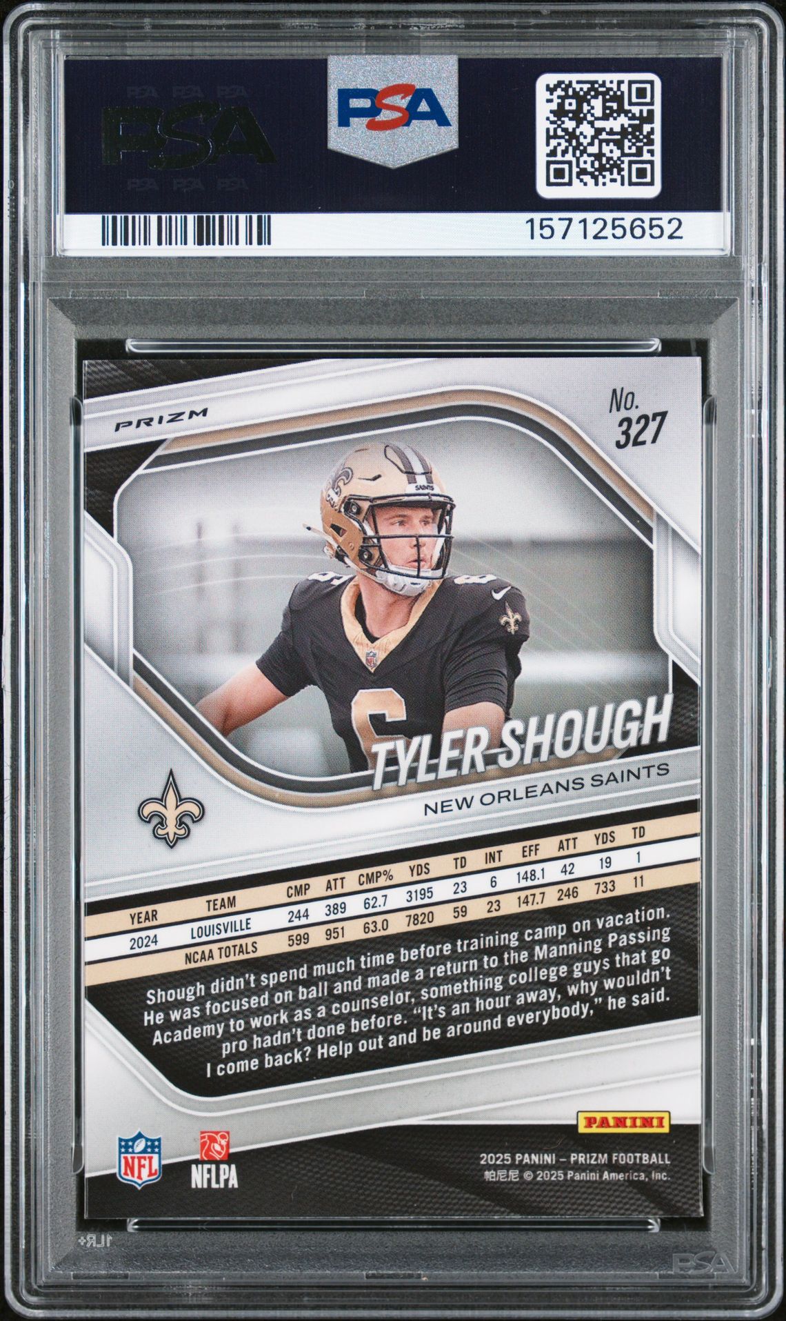 2025 Panini Prizm Tyler Shough #327 (Lazer Prizm) Mint 9 back