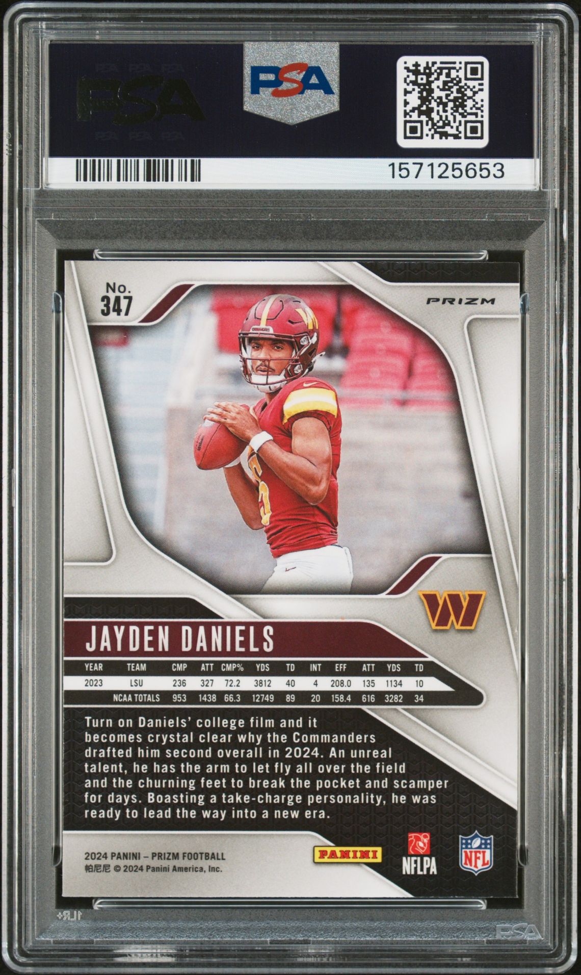2024 Panini Prizm Jayden Daniels #347 (Lazer Prizm) Nm-Mt 8 back
