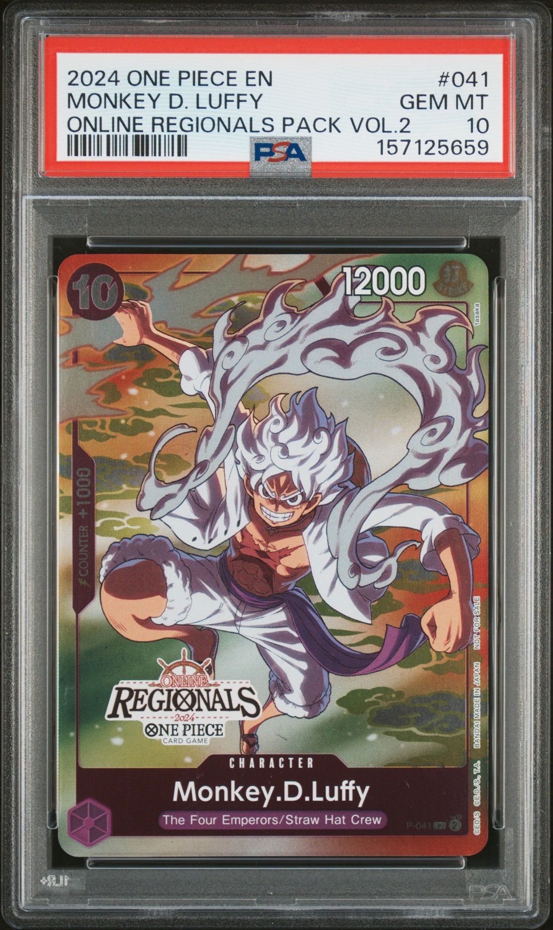 2024 ONE PIECE ONLINE REGIONALS PACK 2024 VOL.2 MONKEY D. LUFFY  041 GEM MT 10 front