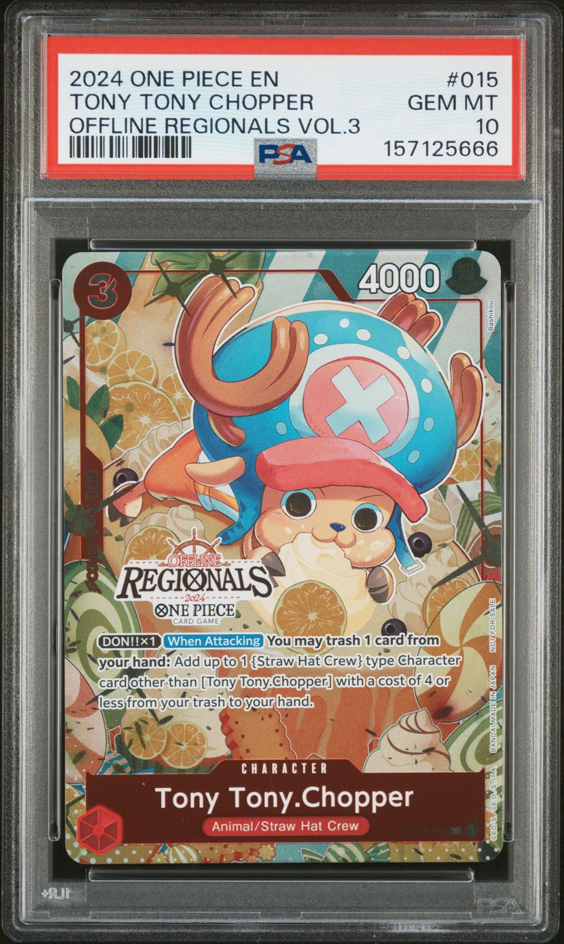 2024 ONE PIECE OFFLINE REGIONALS PACK 2024 VOL.3 TONY TONY CHOPPER  015 GEM MT 10 front